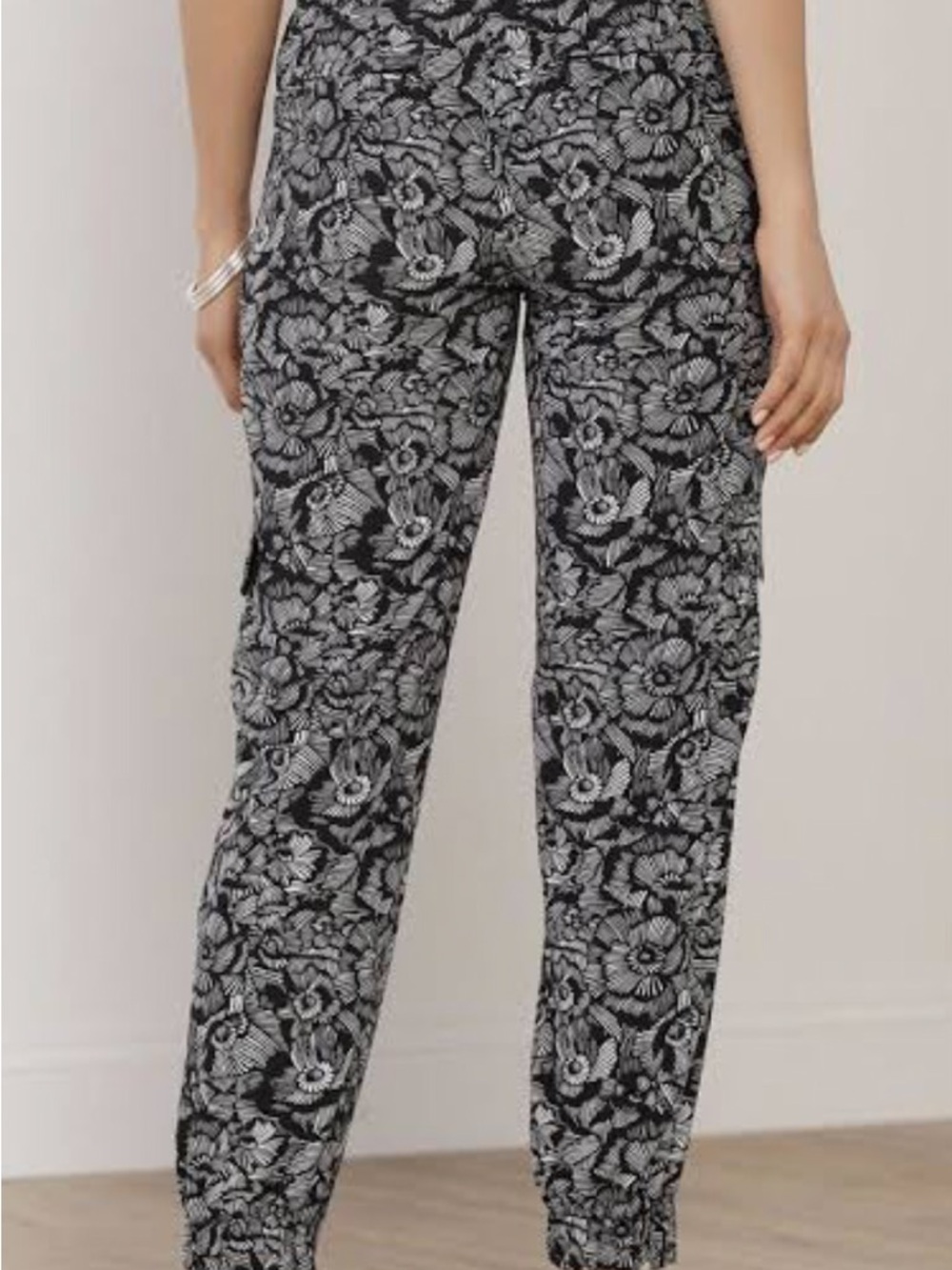 Soft Surroundings Go Lively Black & White Floral Track Joggers - Picture 2 of 11